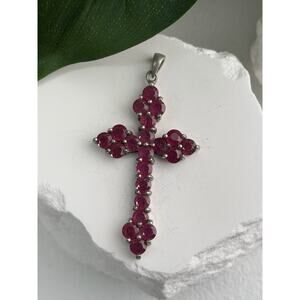 925 Sterling Silver Ruby Pendant Cross